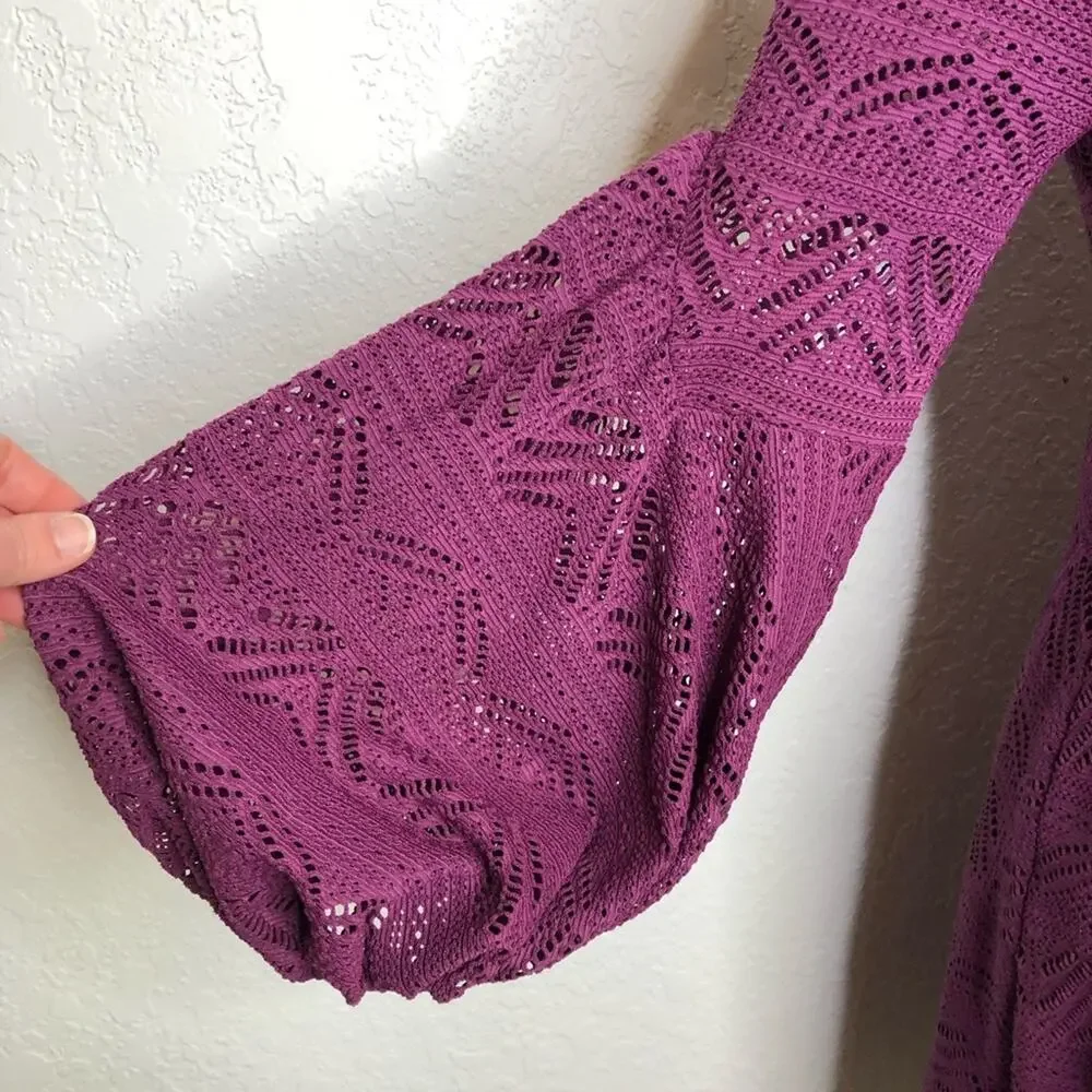 Anthropologie Maeve purple crochet knit overlay balloon sleeve dress Extra Small